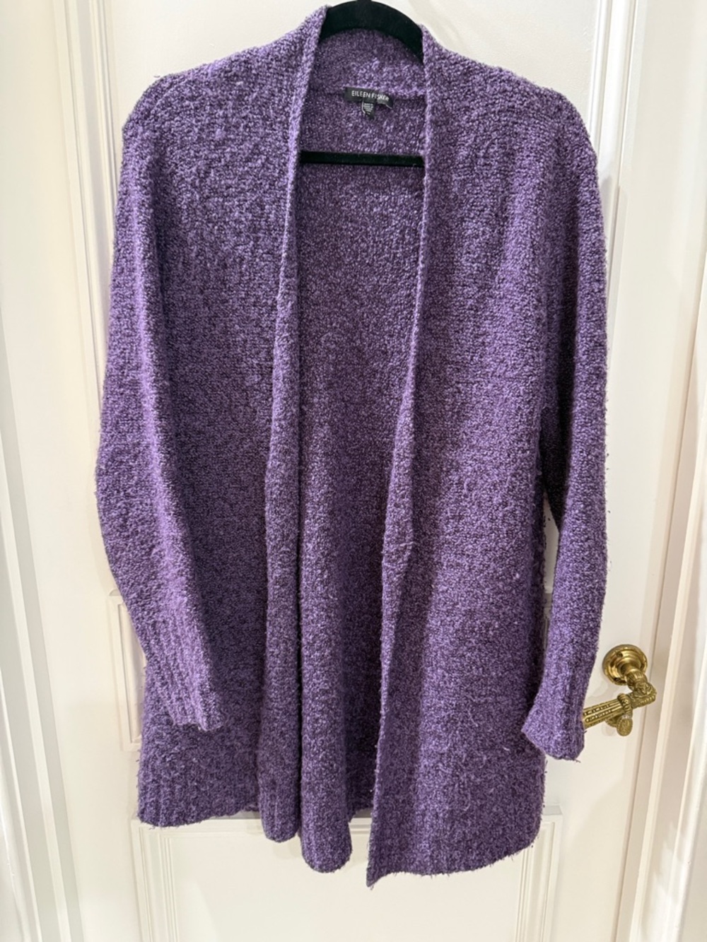 Eileen Fisher Lavender Open-Front Bouclé Cardigan - Medium